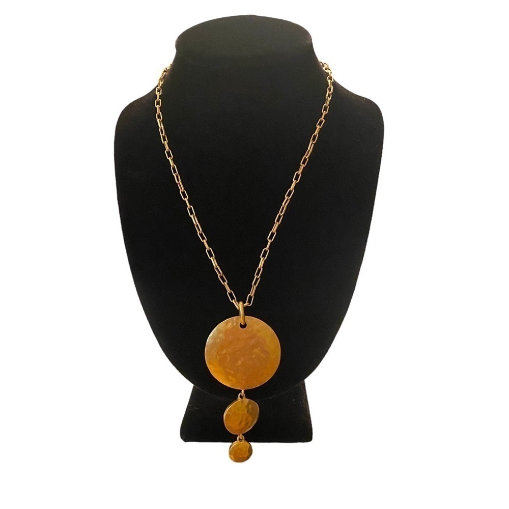 Tahari Gold Toned Hammered Circle Pendant Necklace